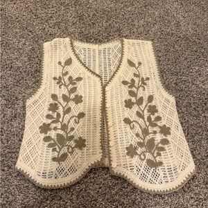 Cream and Tan Crochet Vest